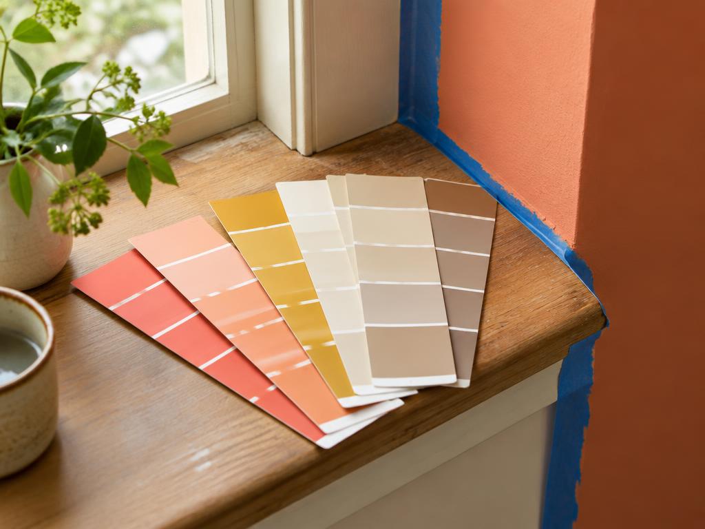Muestras de pintura en una ventana junto a una pared recién pintada